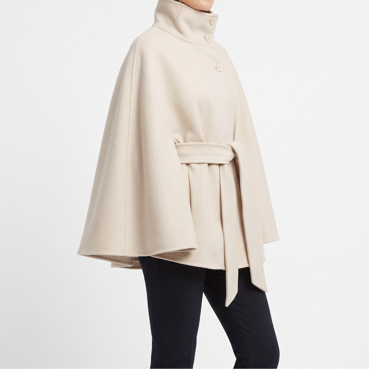 Women's Cape Coat with Belt - High Neck Wrap Cape for Fall & Winter