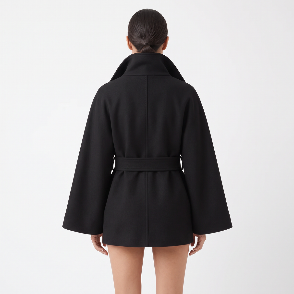 Women's Cape Coat with Belt - High Neck Wrap Cape for Fall & Winter