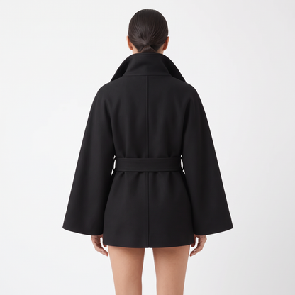 Women's Cape Coat with Belt - High Neck Wrap Cape for Fall & Winter