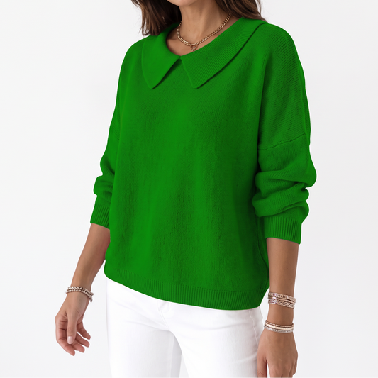 Women's Peter-Pan-Collar Jumper – Plain Knit Long Sleeves Plus Sizes