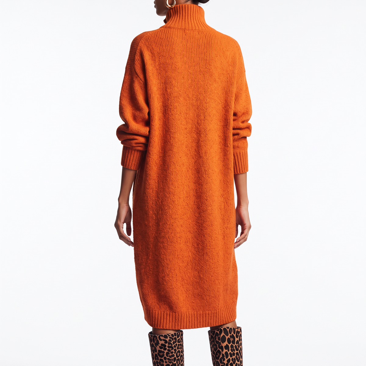 Women's Jumper Dress – Knit Midi Buttoned High Collar Winter