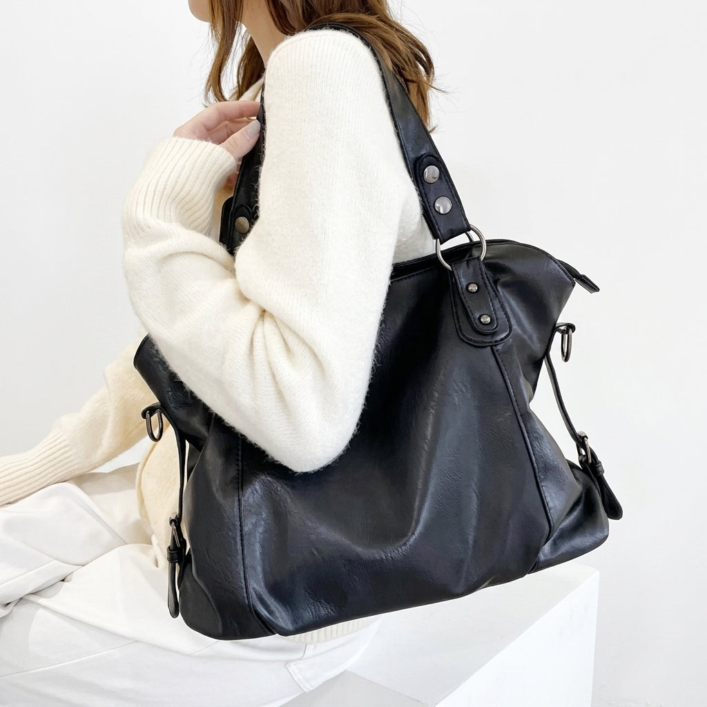 Women's Faux Leather Handbag with Compartments – School Bag