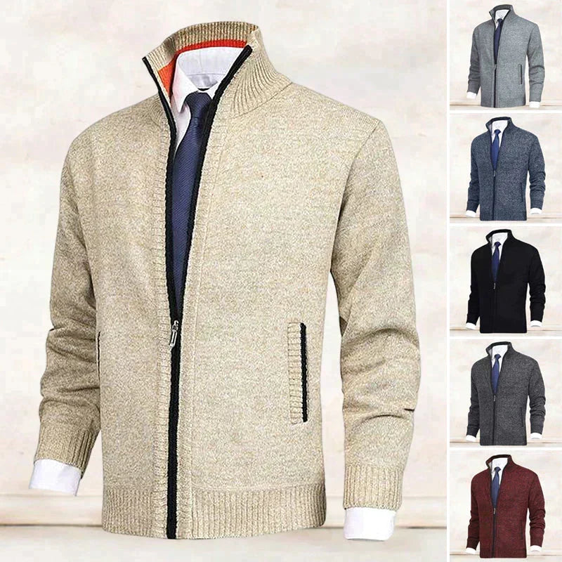 Men's Zip Cardigan – Stand Collar with Pockets