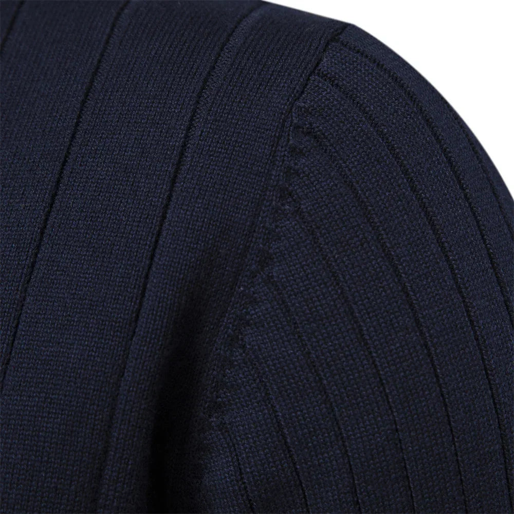Men's Ribbed Half-Zip Sweater – Stand Collar Fine Knit