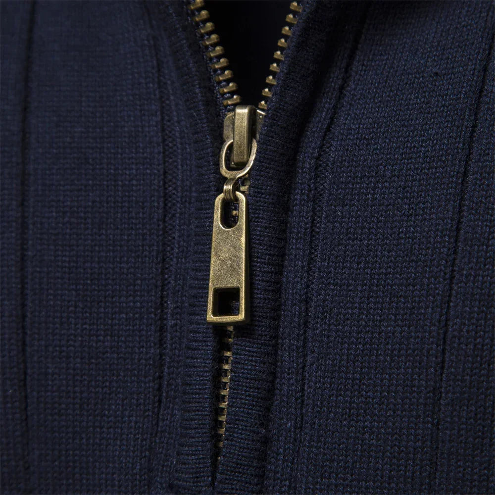 Men's Ribbed Half-Zip Sweater – Stand Collar Fine Knit