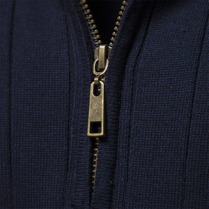 Men's Ribbed Half-Zip Sweater – Stand Collar Fine Knit