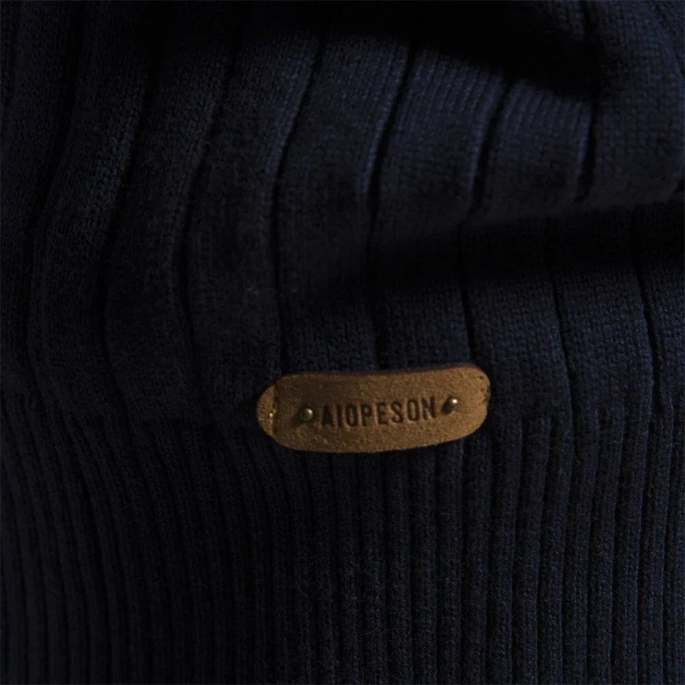 Men's Ribbed Half-Zip Sweater – Stand Collar Fine Knit