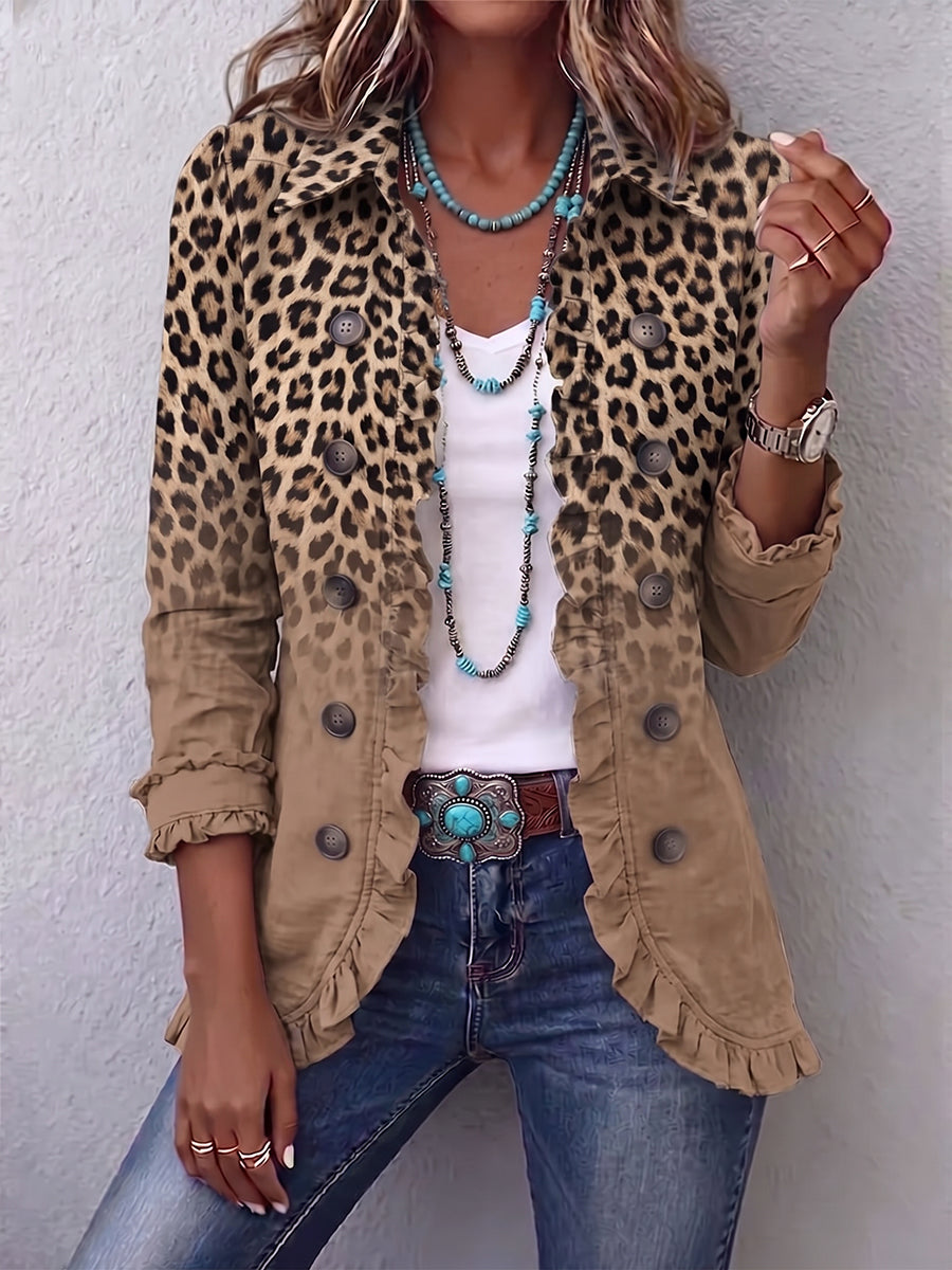 Women's Leopard Jacket – Gradient Print Ruffle Trim