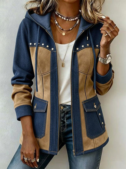 Women's Two-Tone Hooded Jacket – Windproof Transitional Jacket