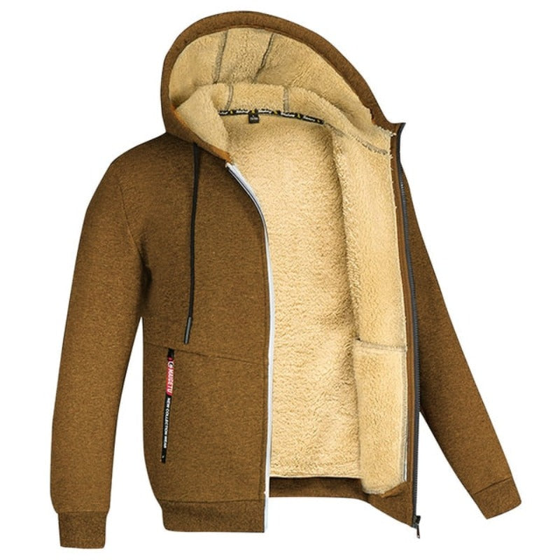 Men's Sherpa-Style Lined Hooded Jacket – Zipped Warm Winter