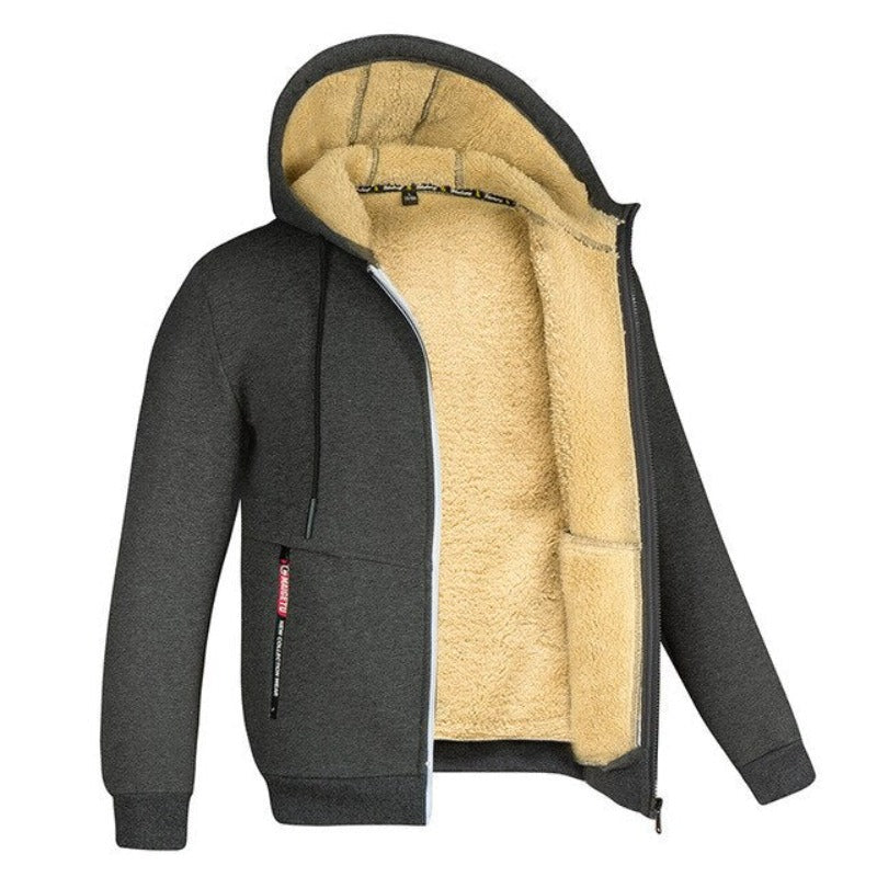 Men's Sherpa-Style Lined Hooded Jacket – Zipped Warm Winter