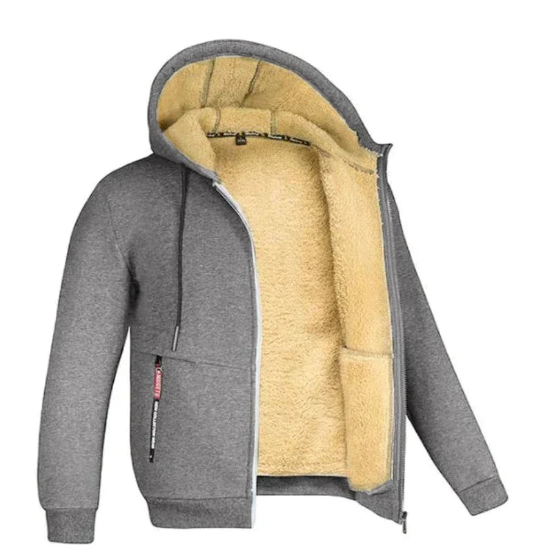 Men's Sherpa-Style Lined Hooded Jacket – Zipped Warm Winter