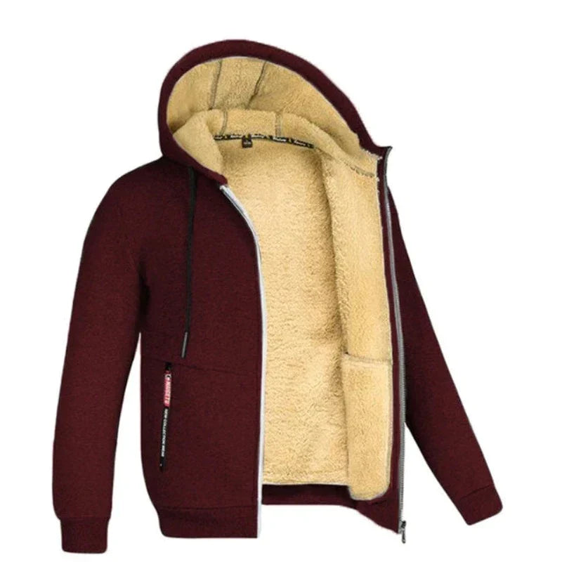 Men's Sherpa-Style Lined Hooded Jacket – Zipped Warm Winter