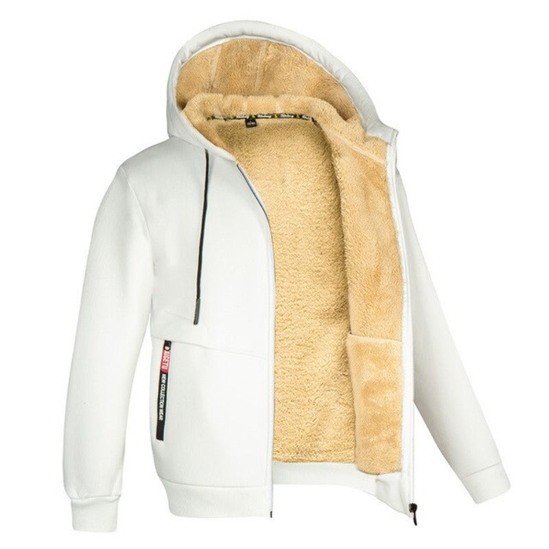 Men's Sherpa-Style Lined Hooded Jacket – Zipped Warm Winter