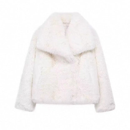 Women's Faux Fur Jacket – Oversized Shaggy Faux Fur Cropped Coat