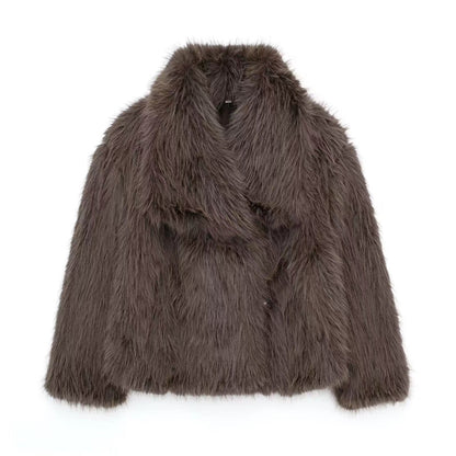 Women's Faux Fur Jacket – Oversized Shaggy Faux Fur Cropped Coat