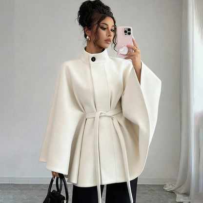 Women's Cape Sleeve Slim Fit Stand Collar Wool Coat