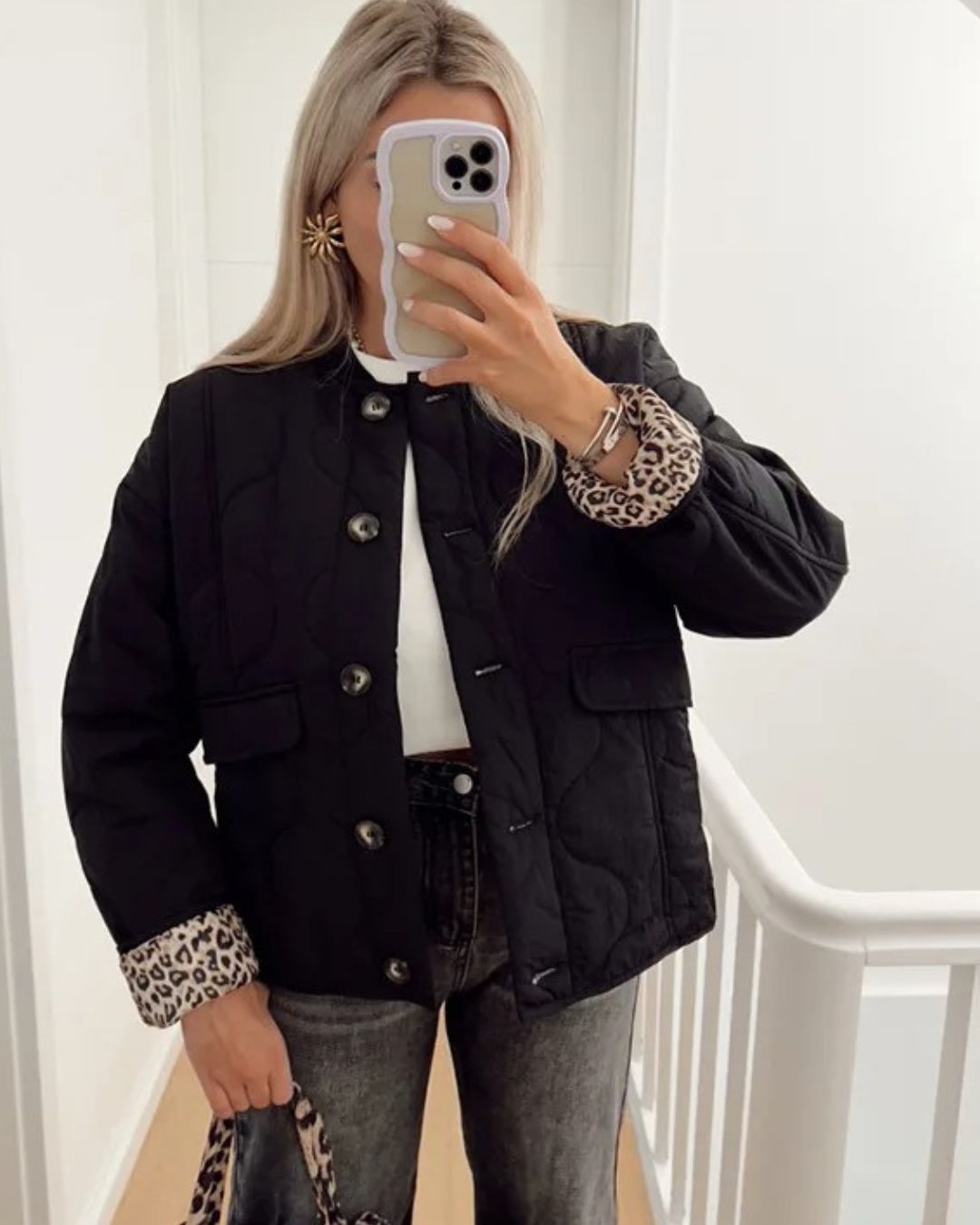Women's Leopard Lined Blazer Jacket – Chic Fitted Jacket