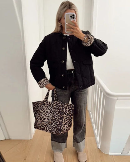 Women's Leopard Lined Blazer Jacket – Chic Fitted Jacket