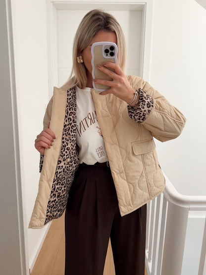Women's Leopard Lined Blazer Jacket – Chic Fitted Jacket