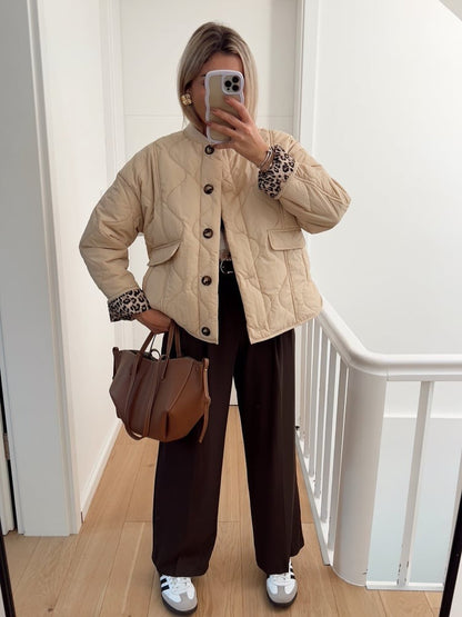 Women's Leopard Lined Blazer Jacket – Chic Fitted Jacket