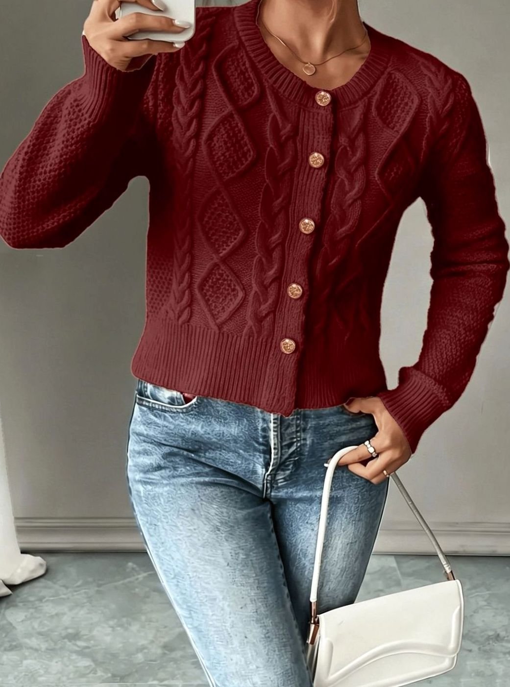 Women's Cropped Cable Knit Cardigan
