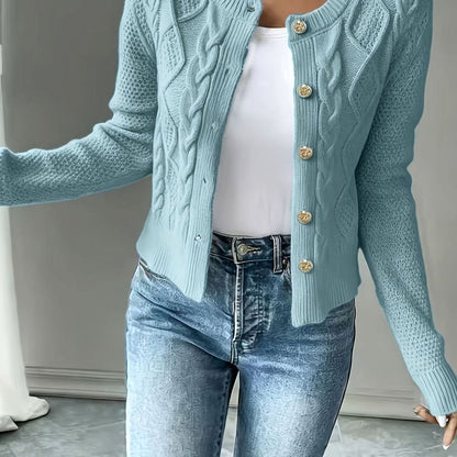 Women's Cropped Cable Knit Cardigan in Sky Blue