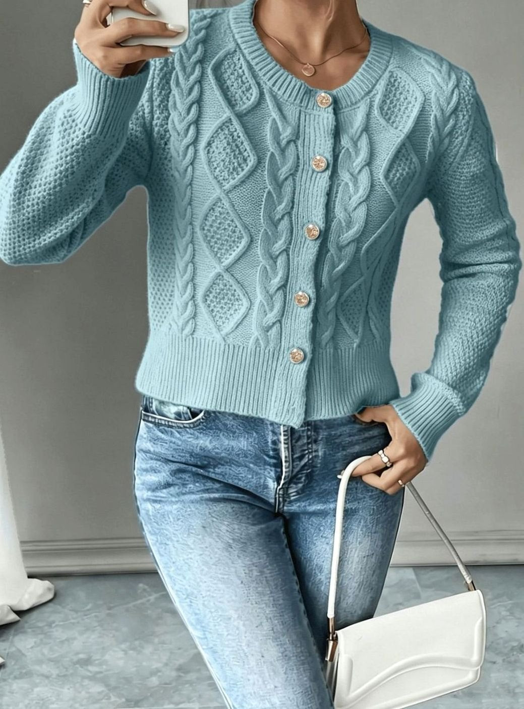 Women's Cropped Cable Knit Cardigan