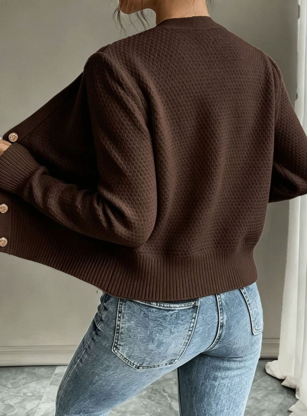 Women's Cropped Cable Knit Cardigan