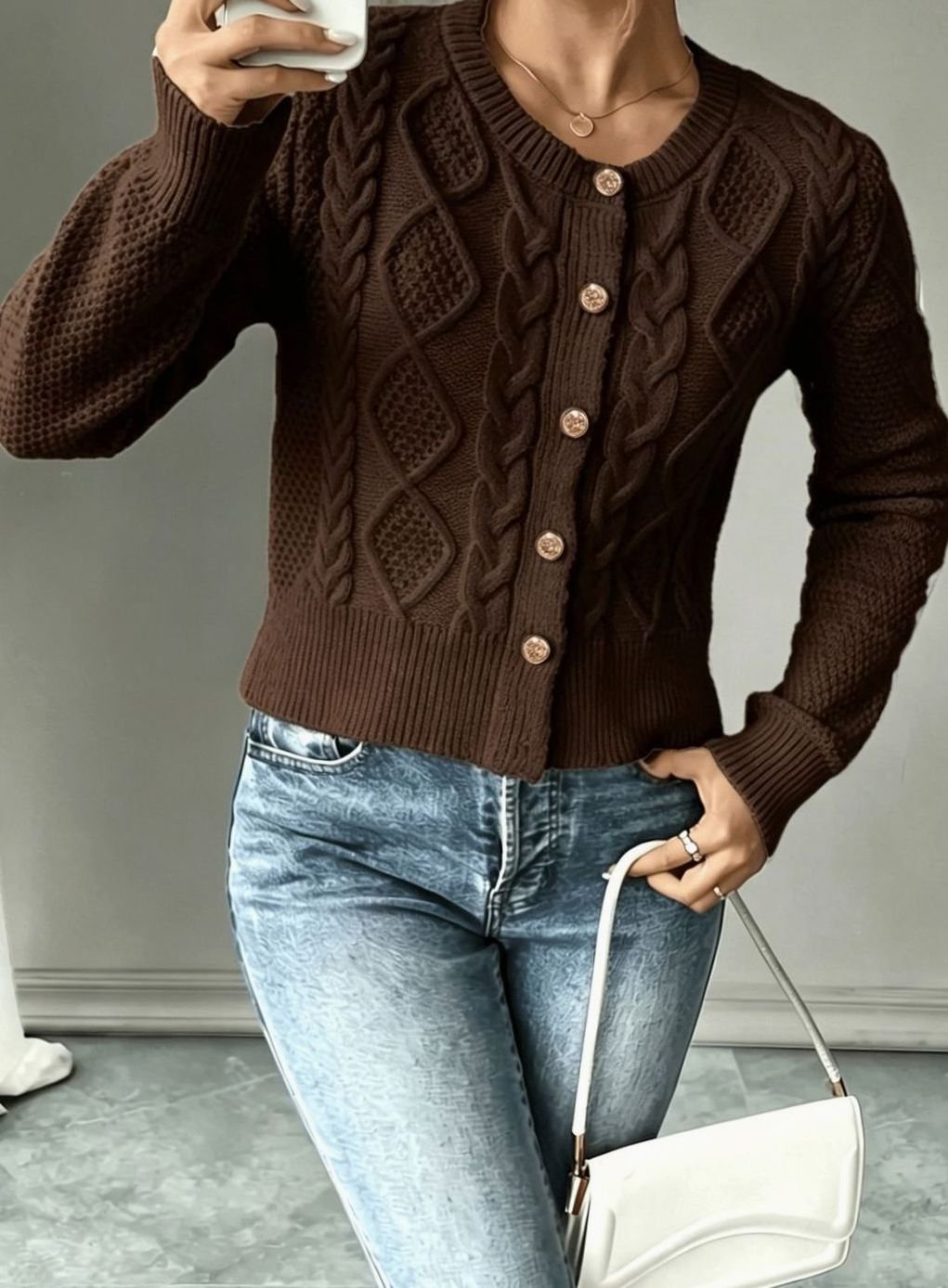 Women's Cropped Cable Knit Cardigan