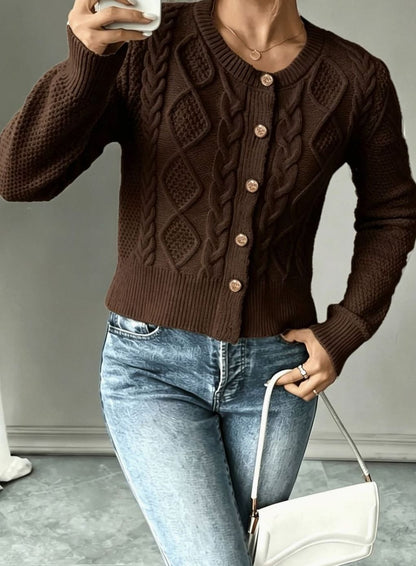 Women's Cropped Cable Knit Cardigan
