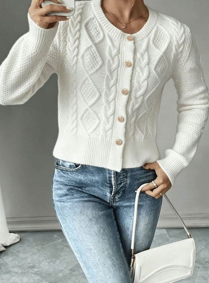 Women's Cropped Cable Knit Cardigan