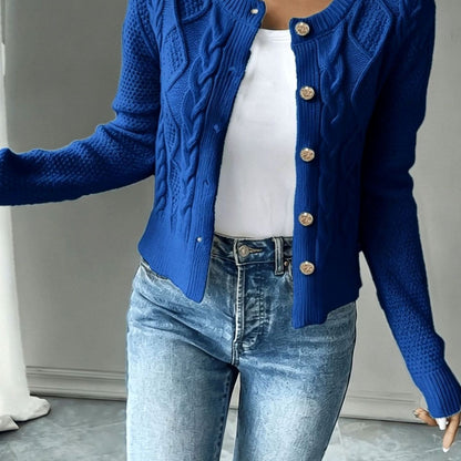 Women's Cropped Cable Knit Cardigan in Blue