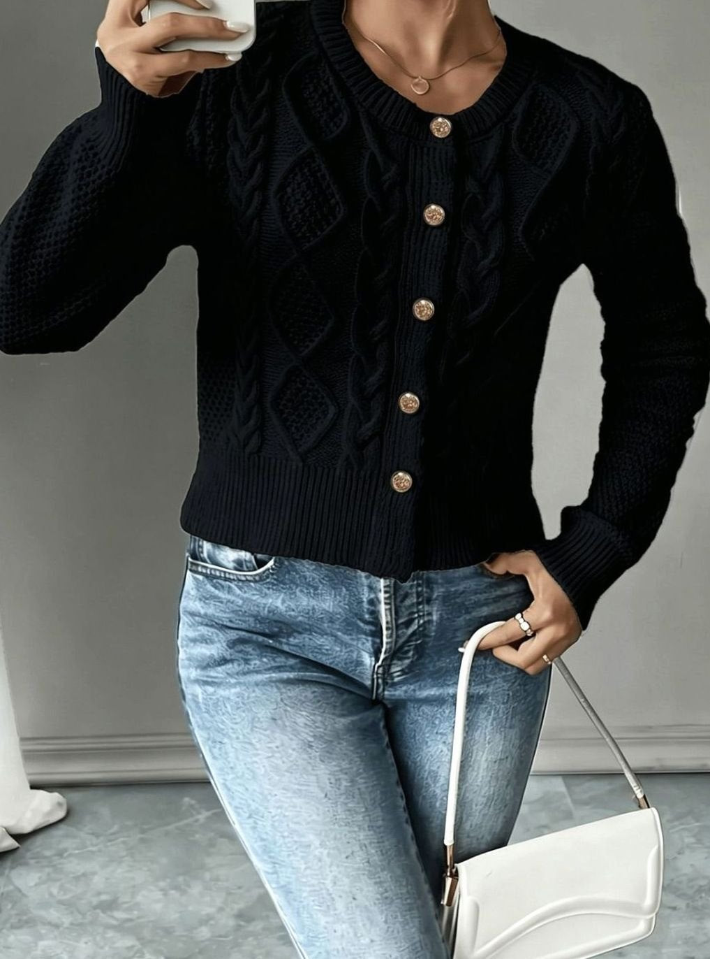 Women's Cropped Cable Knit Cardigan