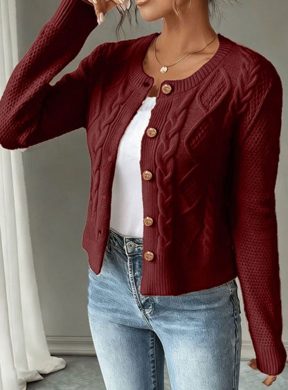Women's Cropped Cable Knit Cardigan