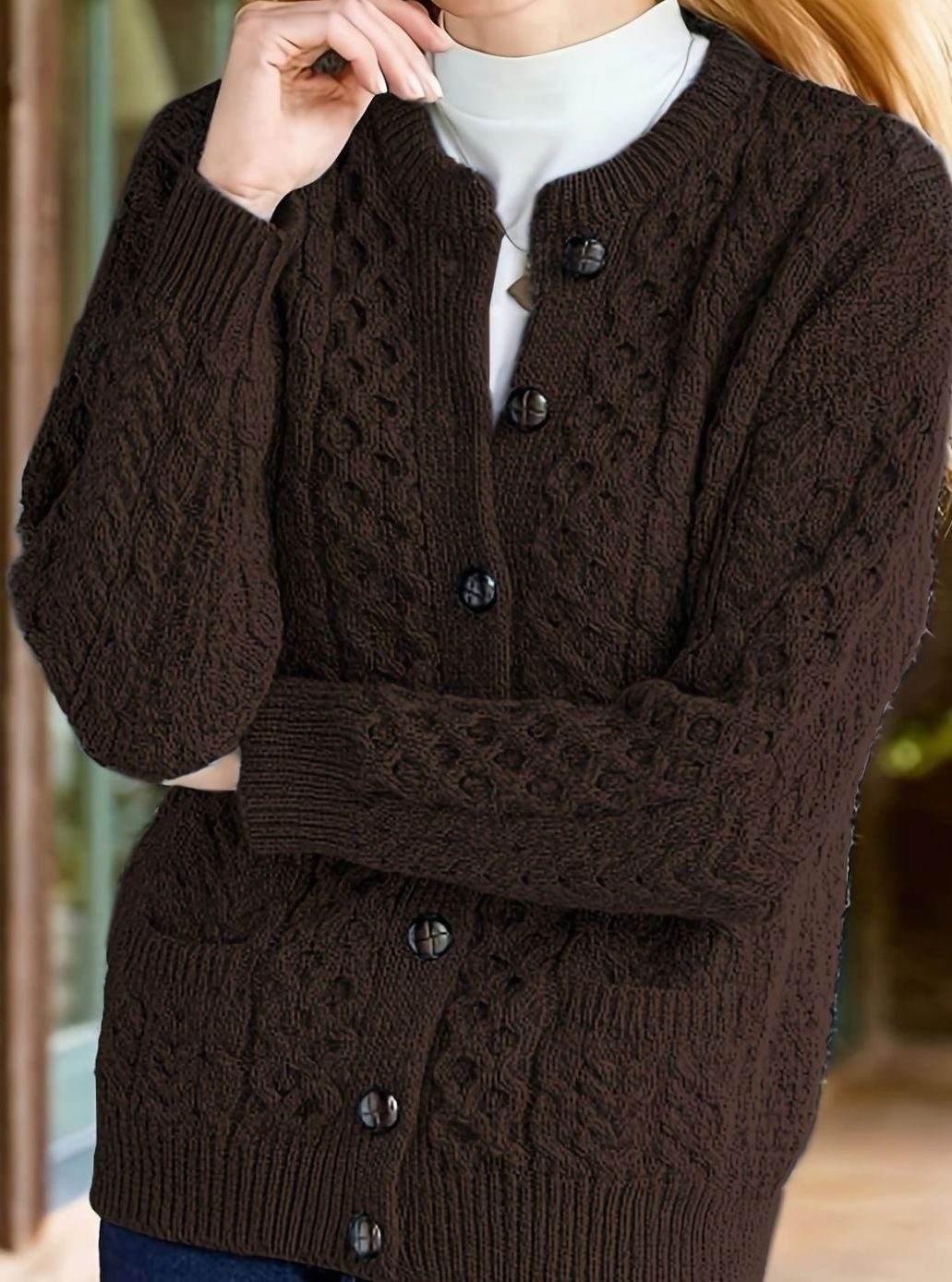 Women's Cable-Knit Cardigan – Buttoned with Pockets