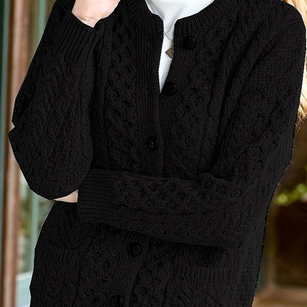 Women's Cable-Knit Cardigan – Buttoned with Pockets