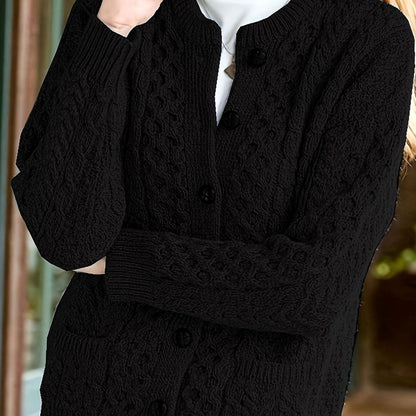 Women's Cable-Knit Cardigan – Buttoned with Pockets