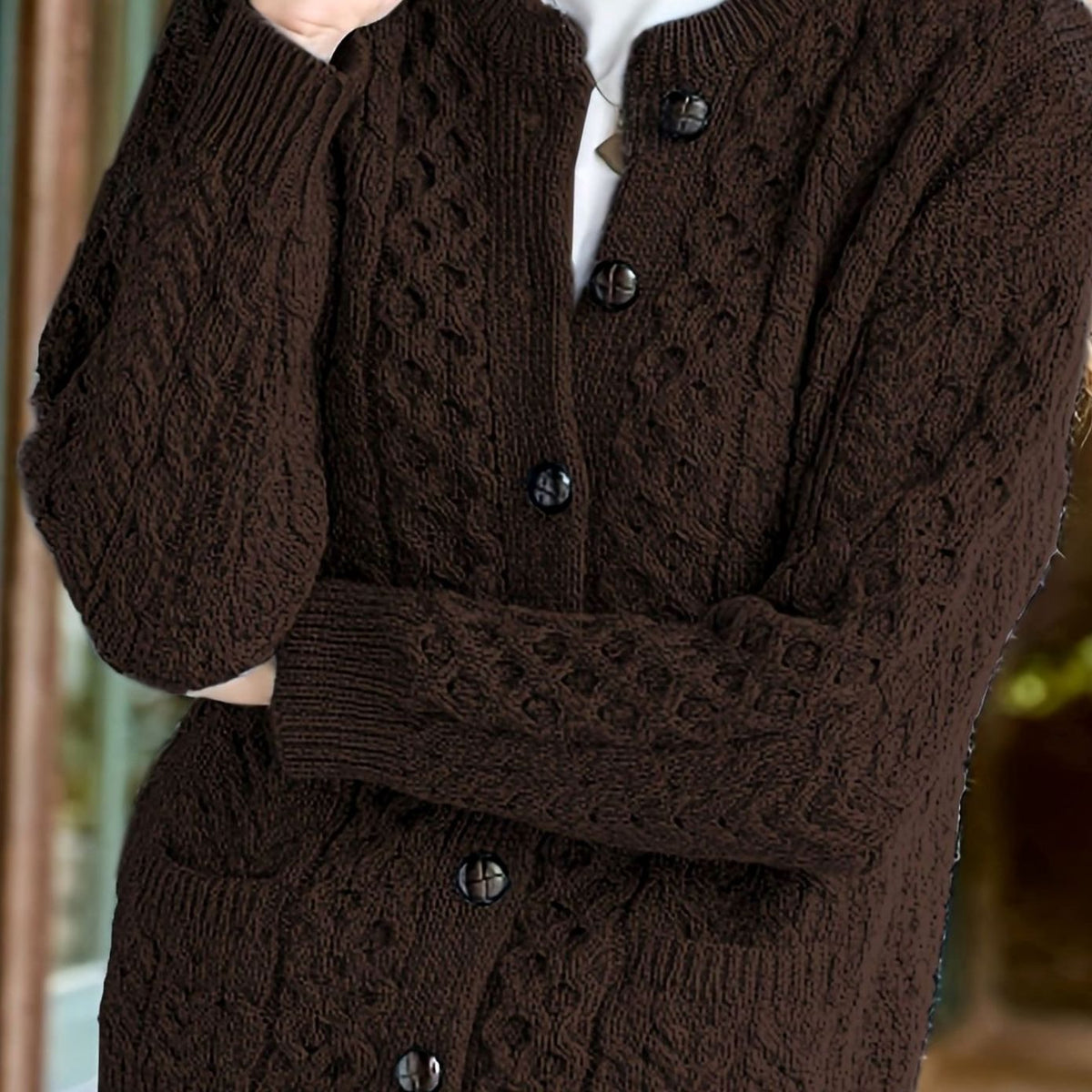 Women's Cable-Knit Cardigan – Buttoned with Pockets