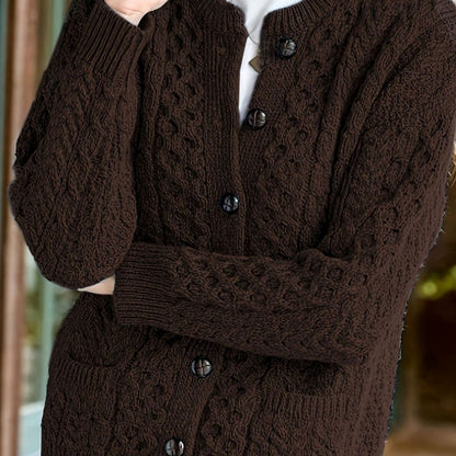Women's Cable-Knit Cardigan – Buttoned with Pockets