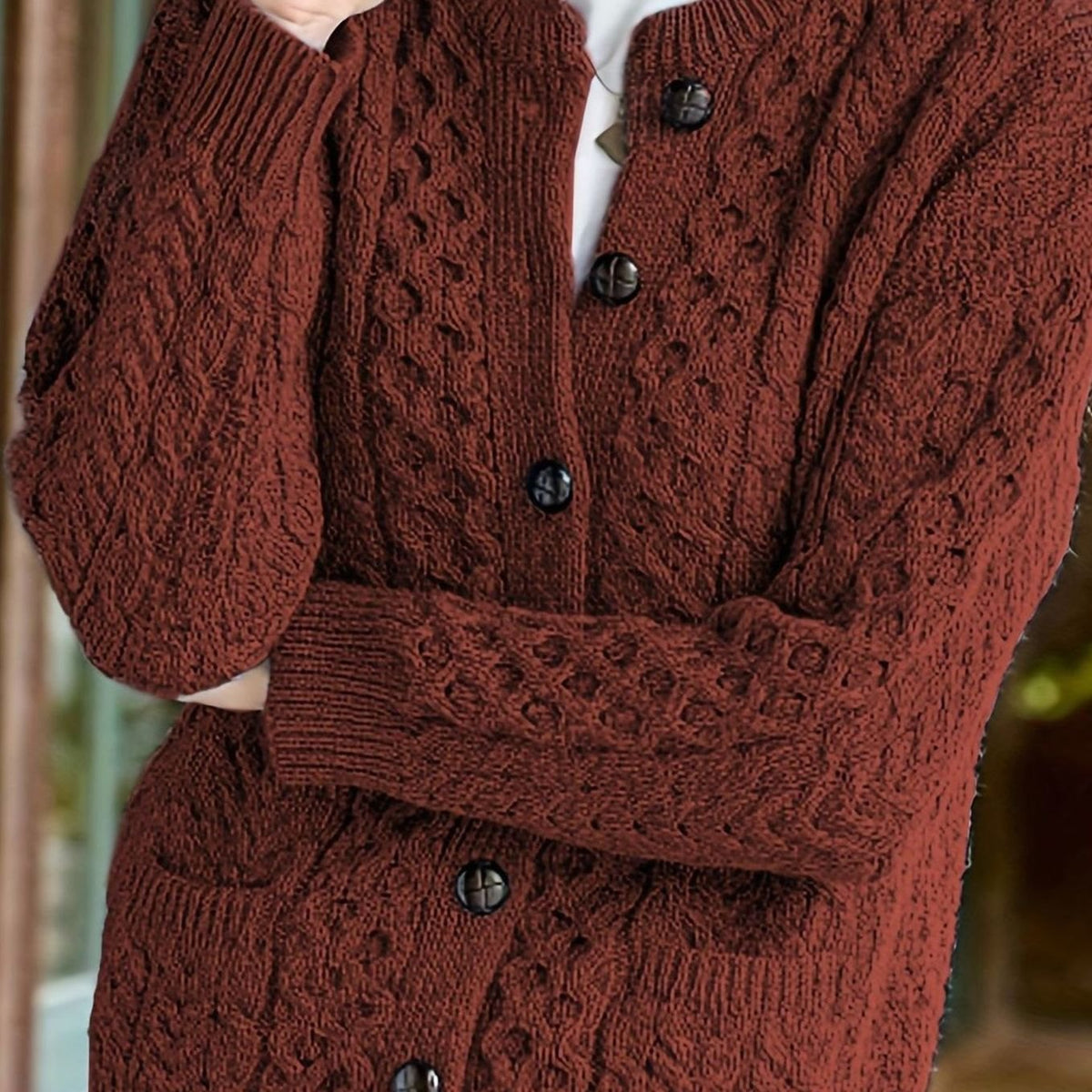 Women's Cable-Knit Cardigan – Buttoned with Pockets