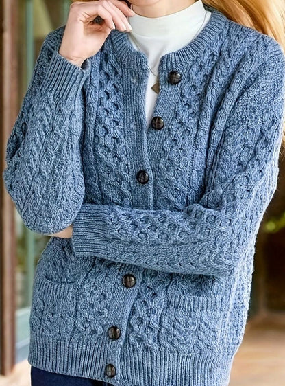 Women's Cable-Knit Cardigan – Buttoned with Pockets