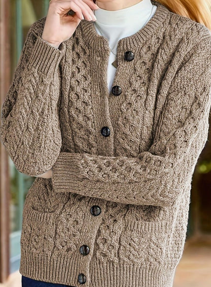Women's Cable-Knit Cardigan – Buttoned with Pockets