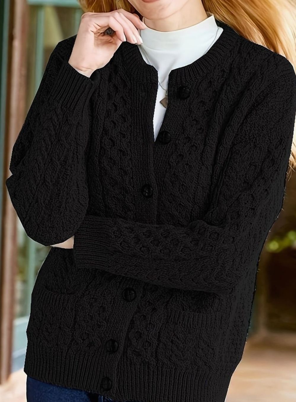 Women's Cable-Knit Cardigan – Buttoned with Pockets