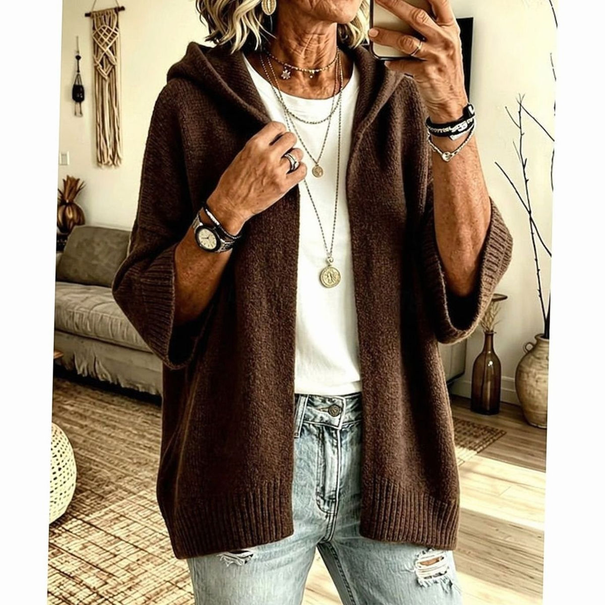 Women's Oversized Hooded Knit Cardigan