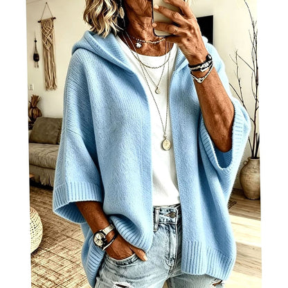 Women's Oversized Hooded Knit Cardigan in Sky Blue