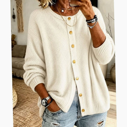 Women's Oversized Cardigan – Buttoned Round Neck