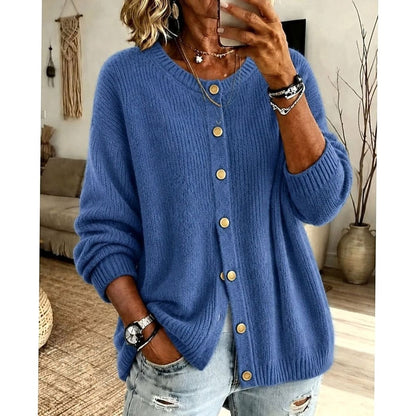 Women's Oversized Cardigan – Buttoned Round Neck