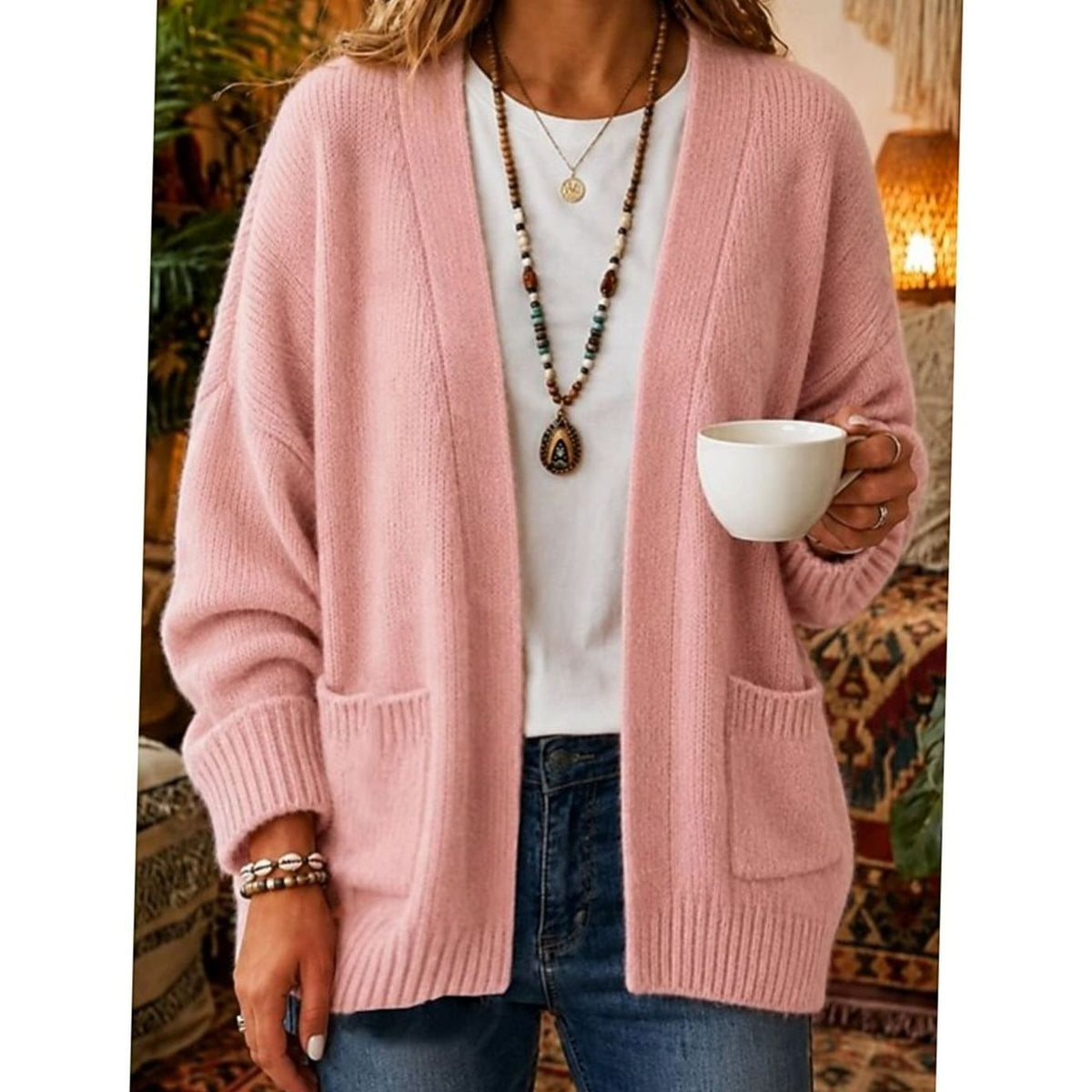 Women's Long Open Cardigan – Pockets Loose Fit Plus Sizes