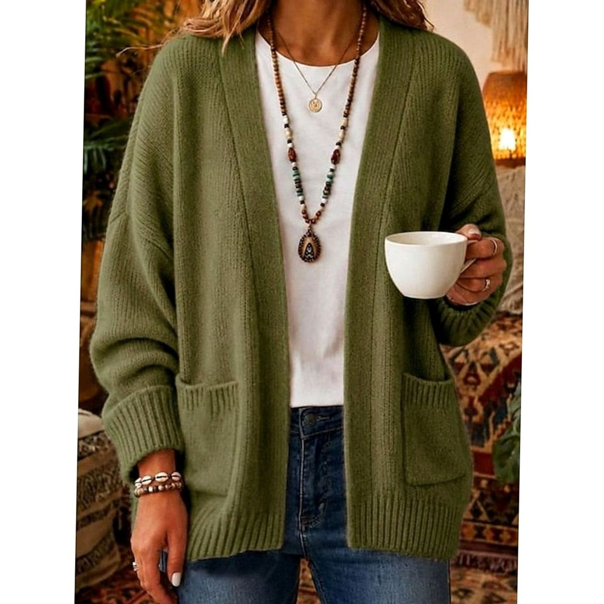 Women's Long Open Cardigan – Pockets Loose Fit Plus Sizes